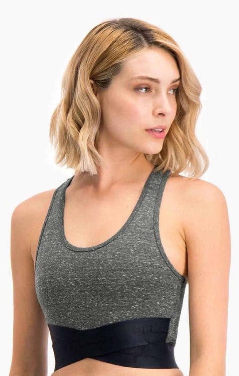 Champion Script Logo Crossover Sports Bra Női Sport Melltartó Sötétszürke | 8495-WSYRP