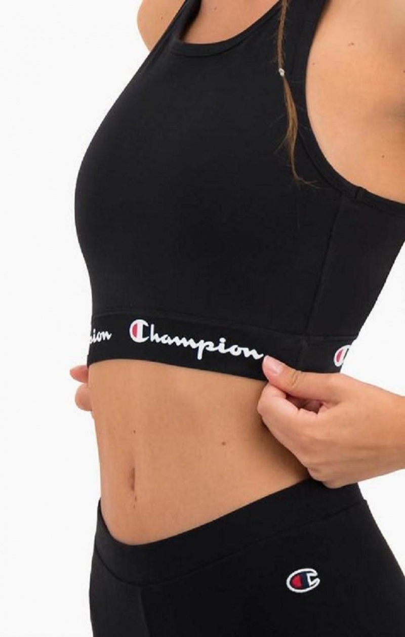 Champion Script Logo Derekú Racer Back Sports Bra Női Sport Melltartó Fekete | 1706-VUCHG