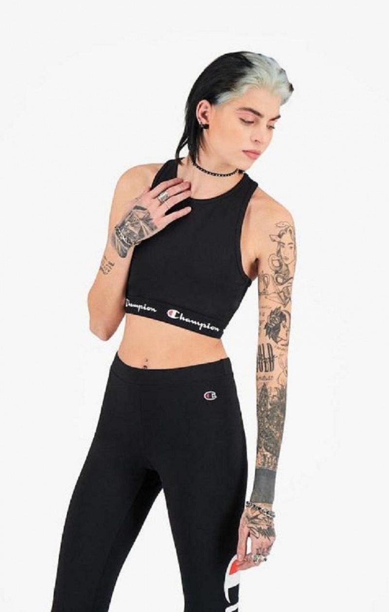 Champion Script Logo Derekú Racer Back Sports Bra Női Sport Melltartó Fekete | 2450-ITWFJ