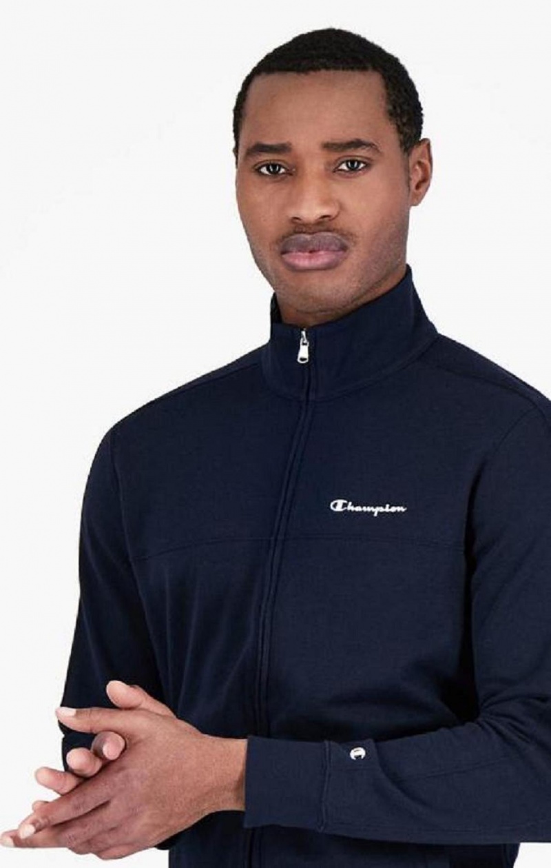 Champion Script Logo Detail Zip-Up Sweatsuit Férfi Melegítő Sötétkék | 8609-BIHAW