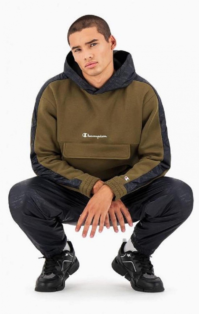 Champion Script Logo Fleece Hoodie Férfi Kapucnis Pulóver Zöld | 7845-AHCGY