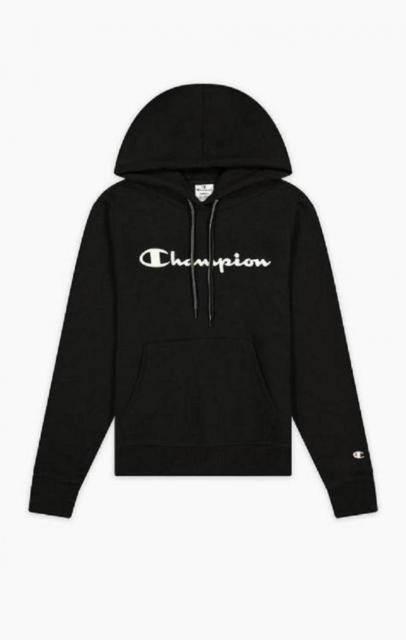 Champion Script Logo Fleece Hoodie Női Kapucnis Pulóver Fekete | 1325-QUFER