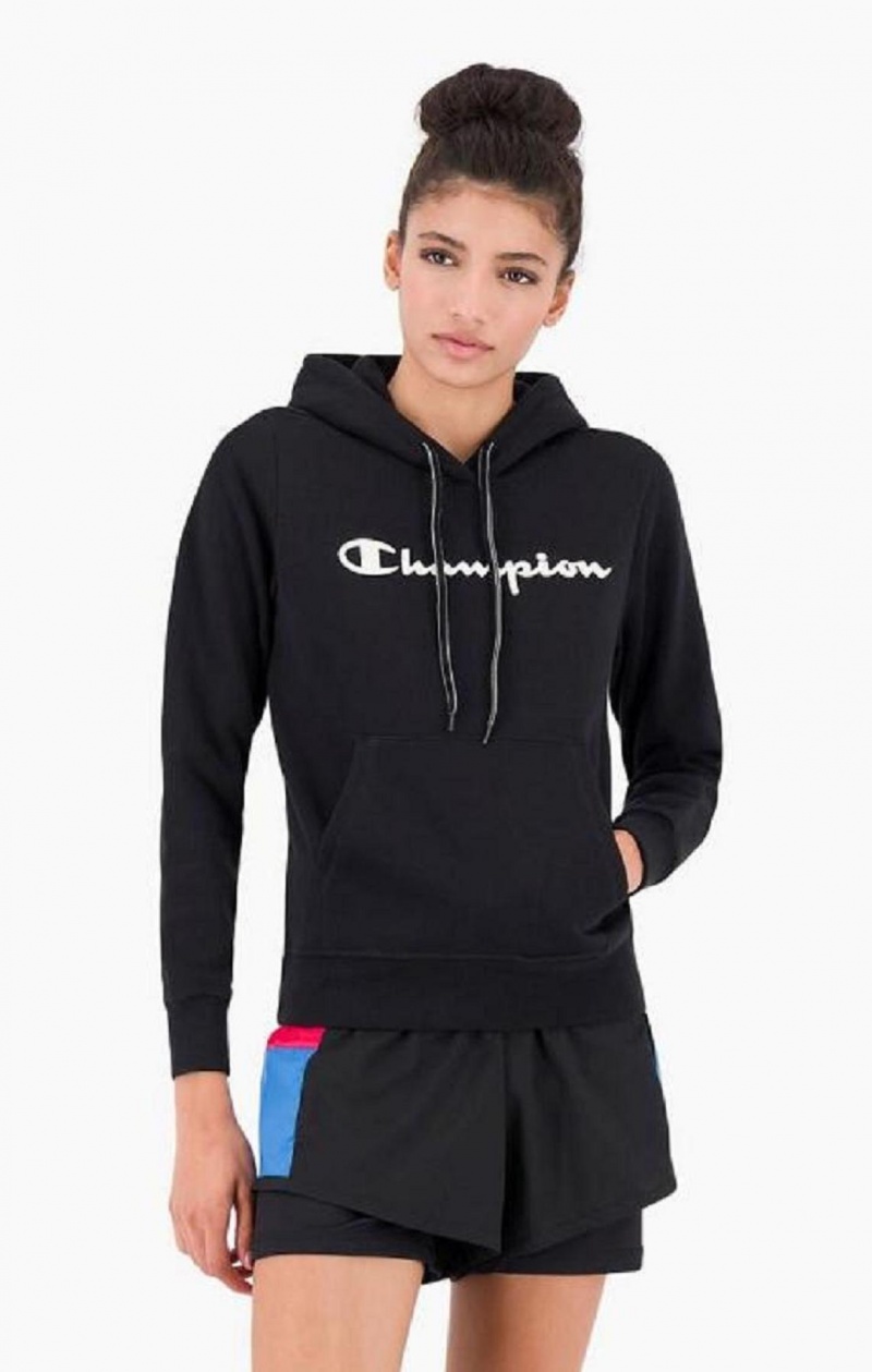 Champion Script Logo Fleece Hoodie Női Kapucnis Pulóver Fekete | 1325-QUFER