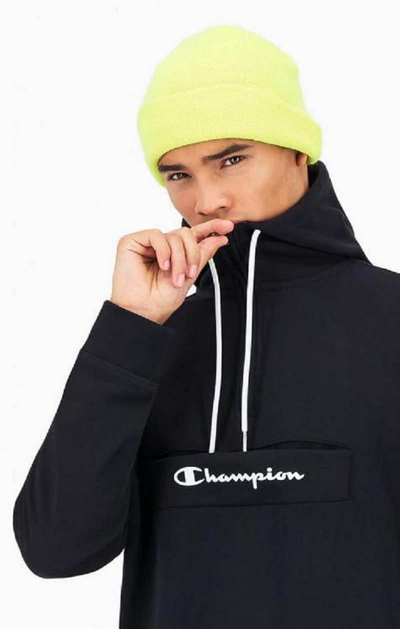 Champion Script Logo Half Zip-Up Hoodie Férfi Kapucnis Pulóver Fekete | 1385-IRJUS