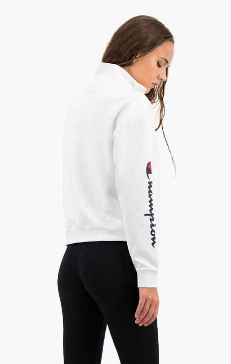 Champion Script Logo Half Zip-Up Shiny Fleece Sweatshirt Női Pulóverek Fehér | 3092-KOAPX