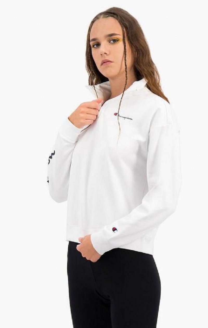 Champion Script Logo Half Zip-Up Shiny Fleece Sweatshirt Női Pulóverek Fehér | 3092-KOAPX