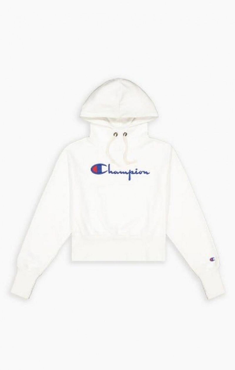 Champion Script Logo High Rib Reverse Weave Hoodie Női Kapucnis Pulóver Fehér | 5083-QLSZT