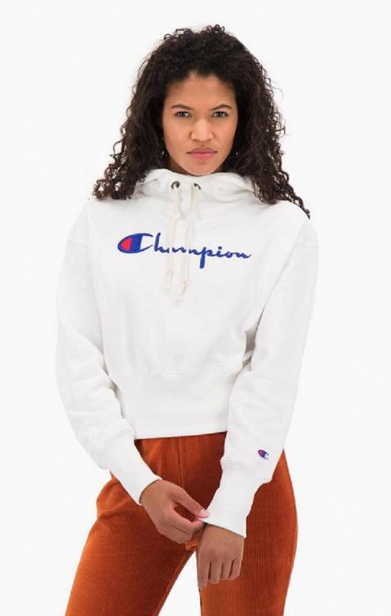 Champion Script Logo High Rib Reverse Weave Hoodie Női Kapucnis Pulóver Fehér | 5083-QLSZT