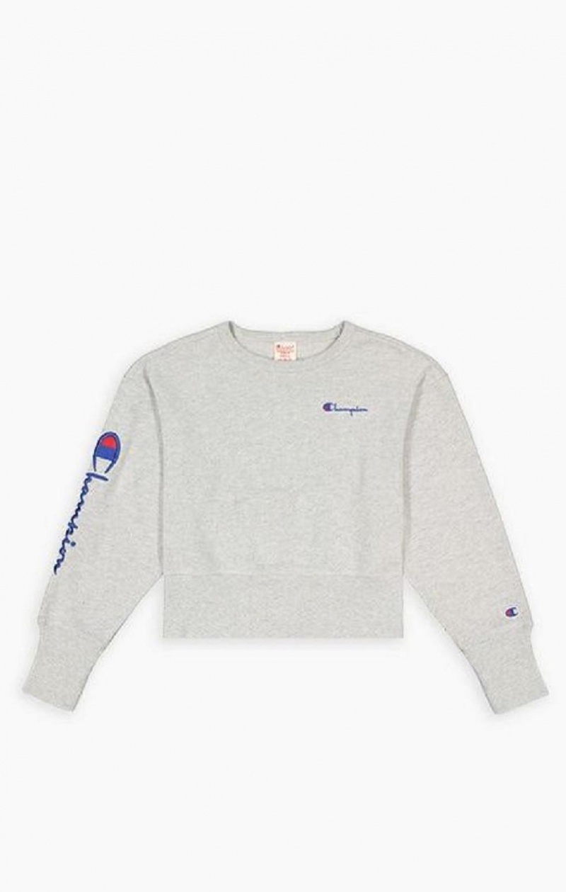 Champion Script Logo High Rib Reverse Weave Sweatshirt Női Pulóverek Világos Szürke | 6193-NBAVD