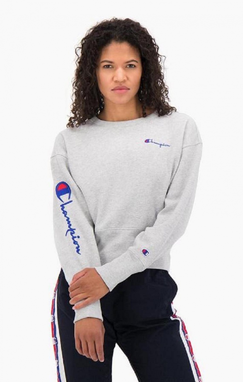 Champion Script Logo High Rib Reverse Weave Sweatshirt Női Pulóverek Világos Szürke | 6193-NBAVD