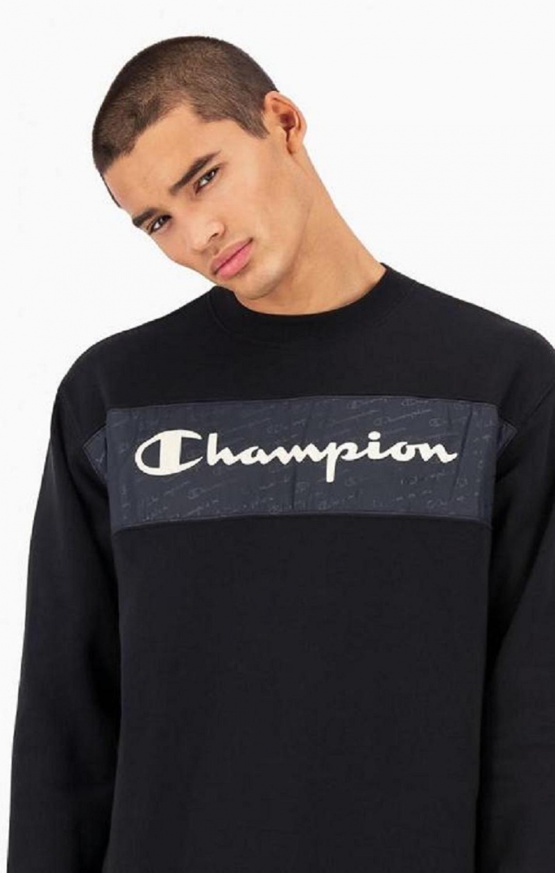 Champion Script Logo Insert Fleece Sweatshirt Férfi Pulóverek Fekete | 6123-QDTCW