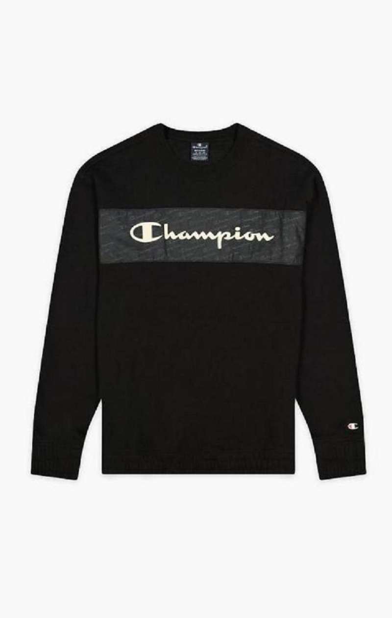 Champion Script Logo Insert Fleece Sweatshirt Férfi Pulóverek Fekete | 6123-QDTCW