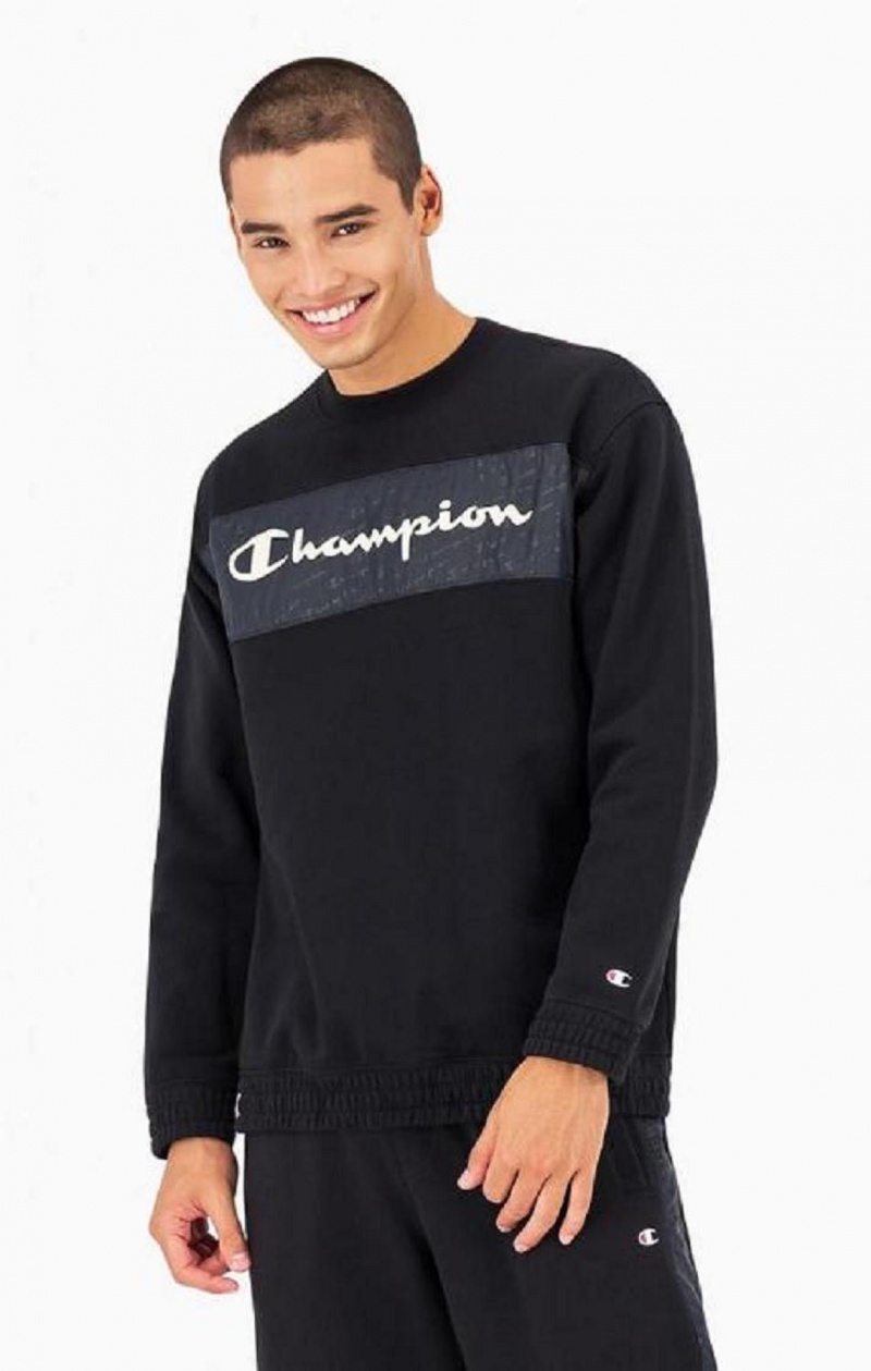 Champion Script Logo Insert Fleece Sweatshirt Férfi Pulóverek Fekete | 6123-QDTCW