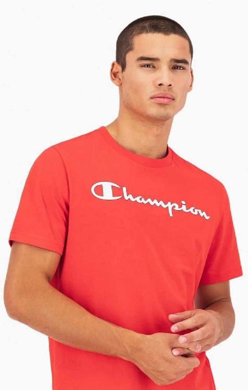 Champion Script Logo Jersey T-Shirt Férfi Póló Piros | 7359-MLXVQ