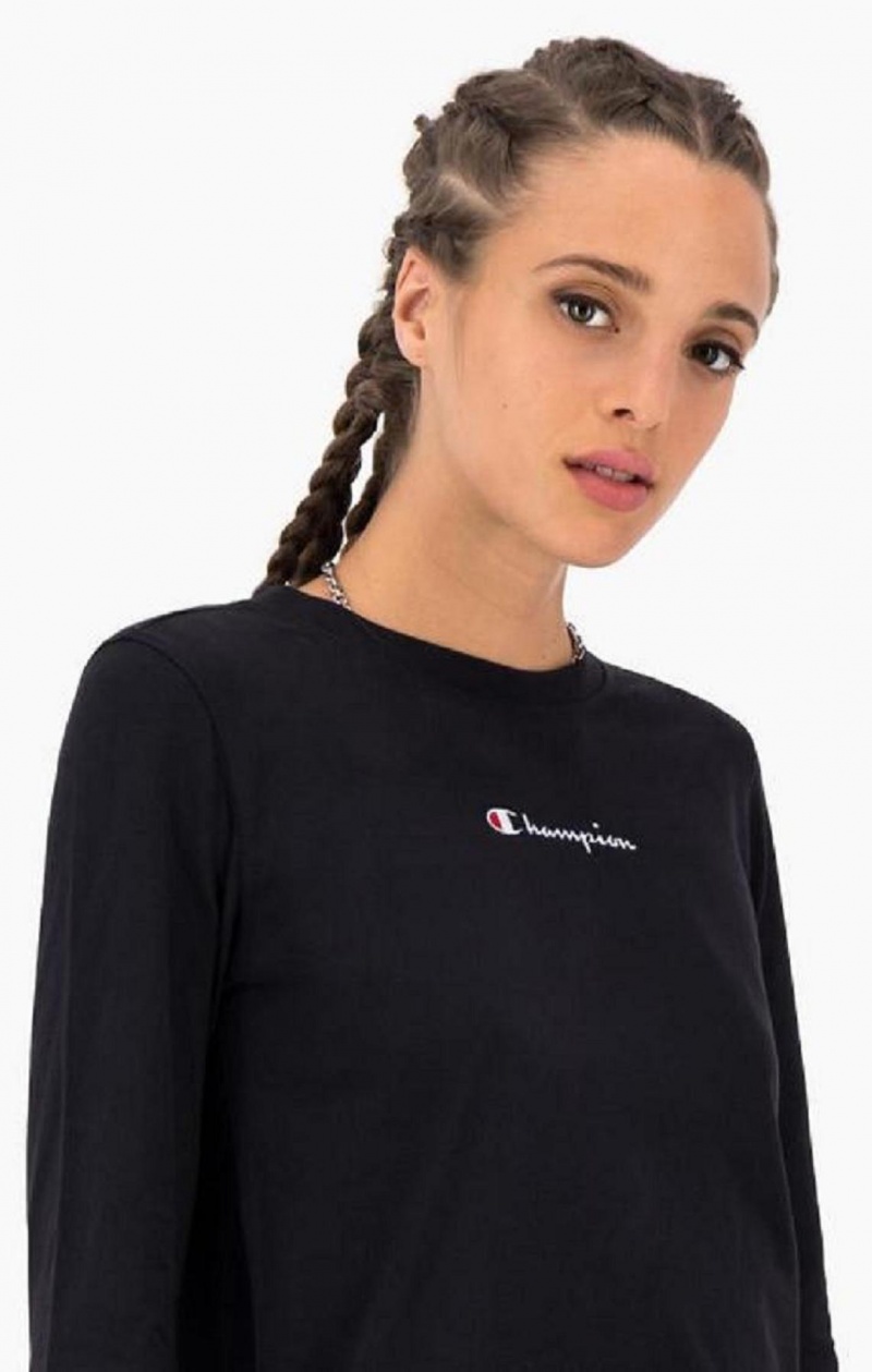 Champion Script Logo Long Sleeve T-Shirt Női Póló Fekete | 0613-DWHRP