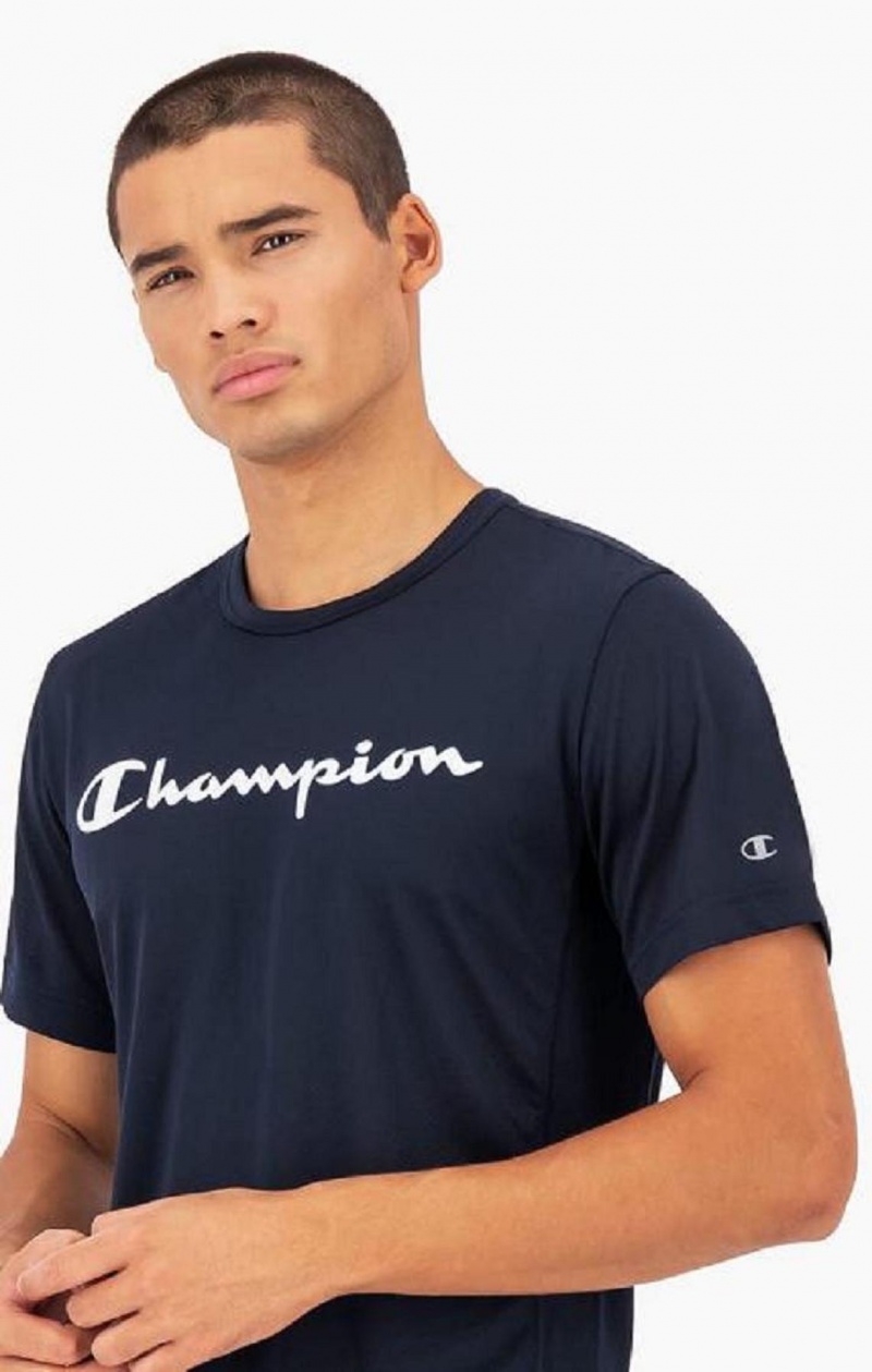 Champion Script Logo Mesh T-Shirt Férfi Póló Sötétkék | 1695-CFIHT