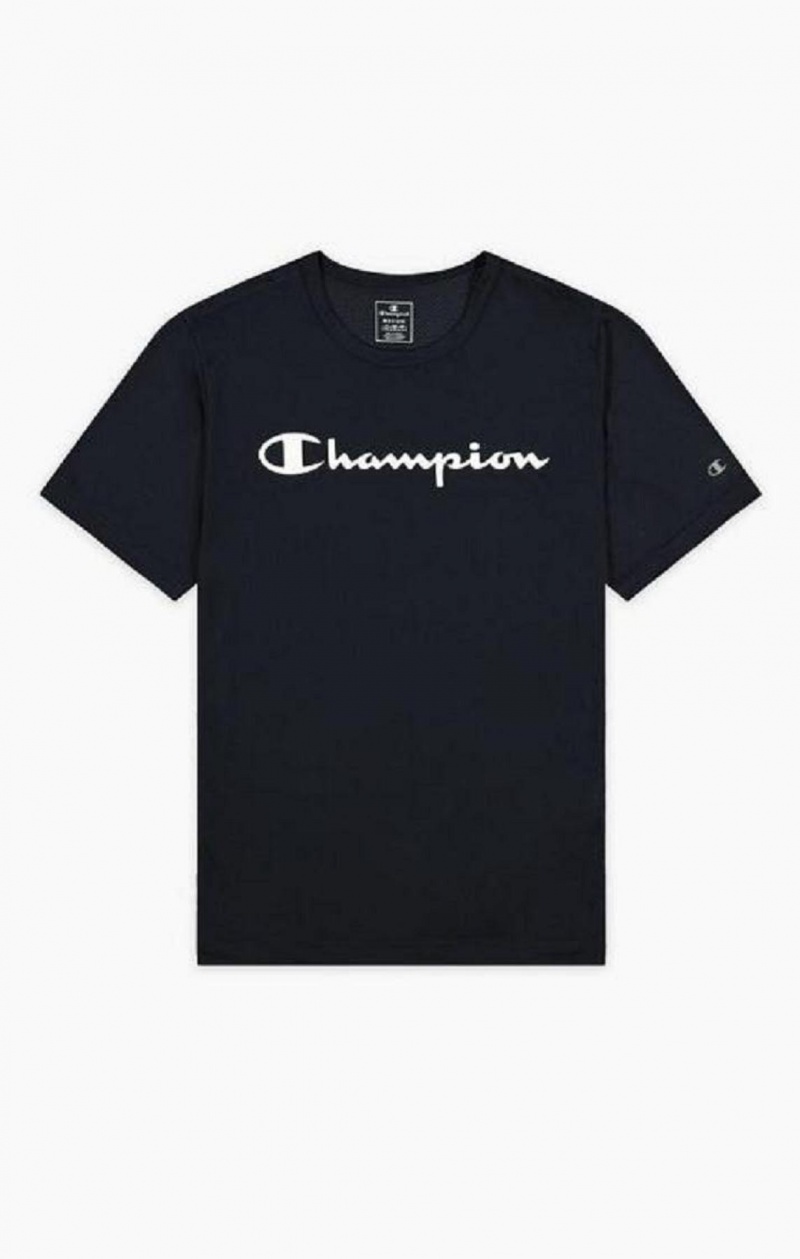 Champion Script Logo Mesh T-Shirt Férfi Póló Sötétkék | 1695-CFIHT