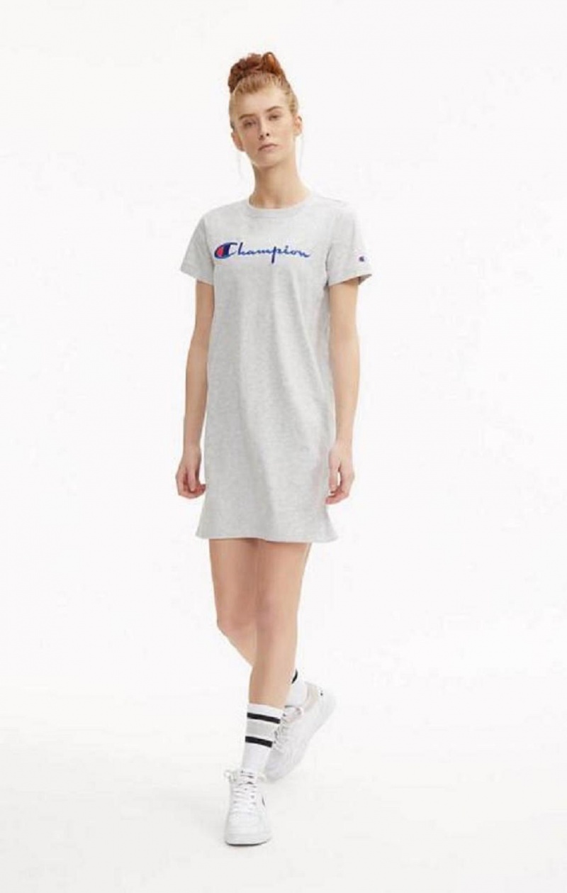 Champion Script Logo Midi T-Shirt Ruha Női Ruha Világos Szürke | 0847-BXRGL