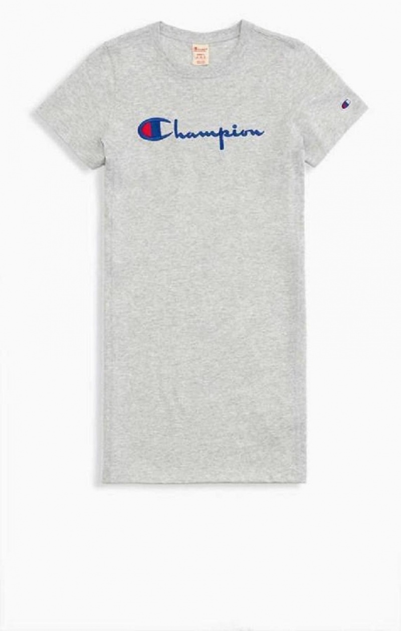 Champion Script Logo Midi T-Shirt Ruha Női Ruha Világos Szürke | 0847-BXRGL