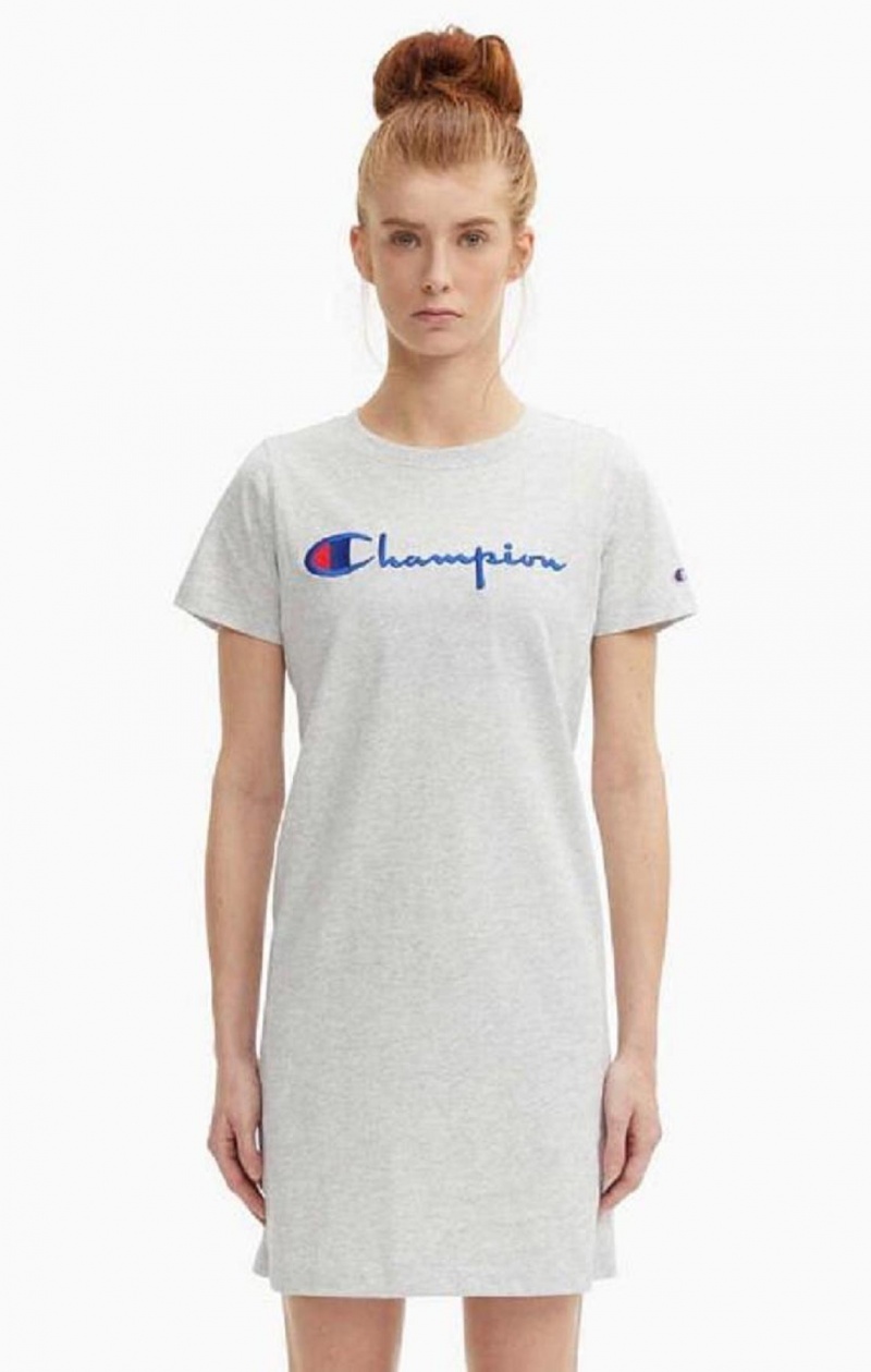 Champion Script Logo Midi T-Shirt Ruha Női Ruha Világos Szürke | 0847-BXRGL