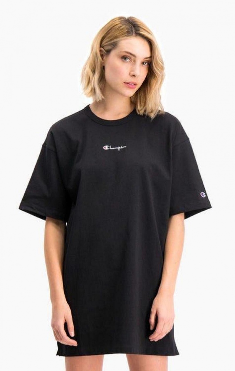 Champion Script Logo Midi T-Shirt Ruha Női Ruha Fekete | 5937-WVBPN