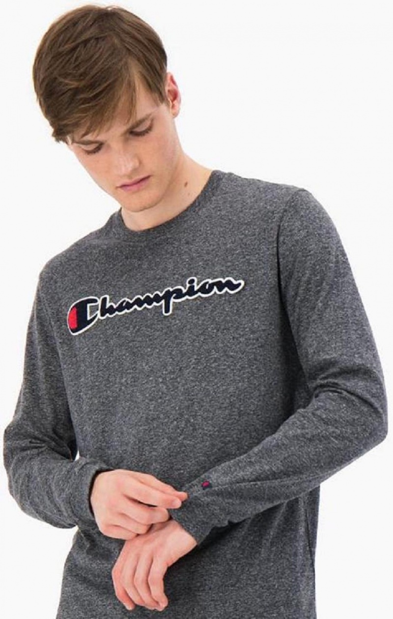 Champion Script Logo Pamut Jersey Sweatshirt Férfi Pulóverek Sötétszürke | 7104-WAMQT