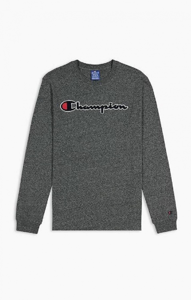 Champion Script Logo Pamut Jersey Sweatshirt Férfi Pulóverek Sötétszürke | 7104-WAMQT