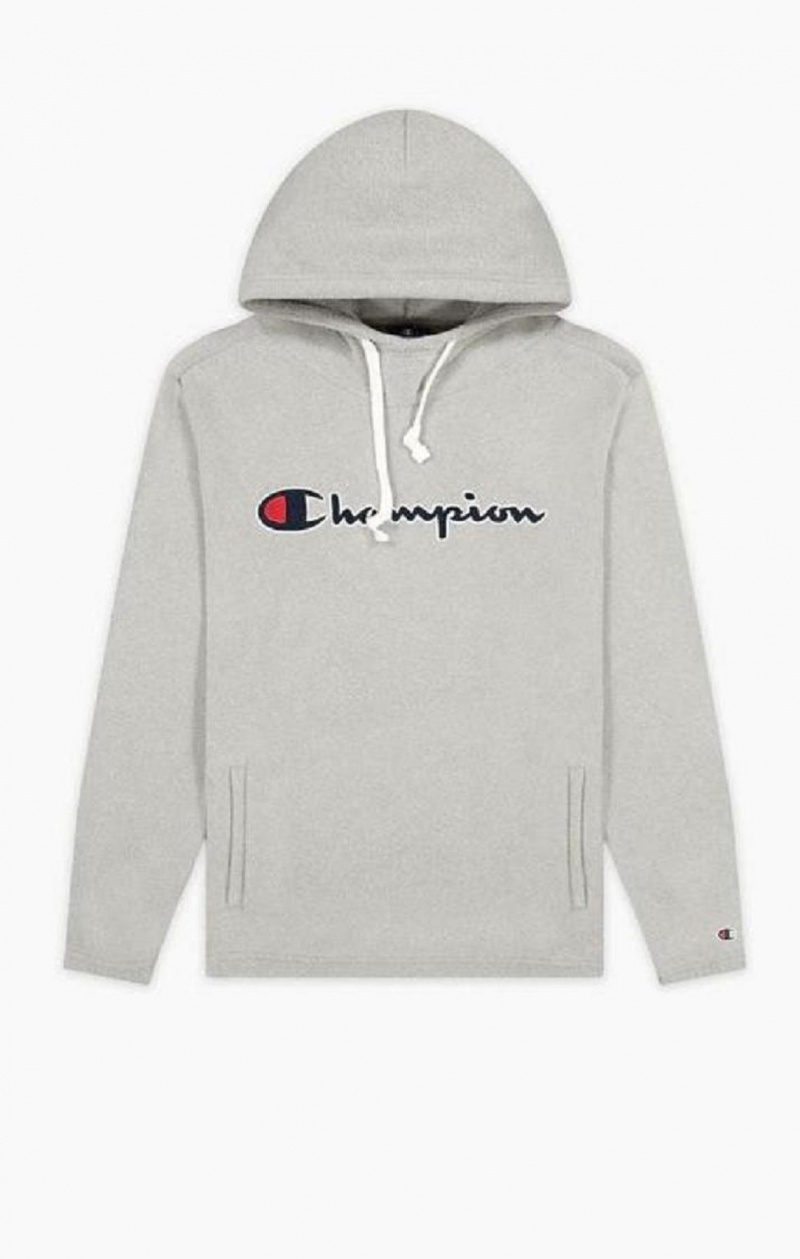 Champion Script Logo Polartech Fleece Hoodie Férfi Kapucnis Pulóver Világos Szürke | 4720-HXGSV