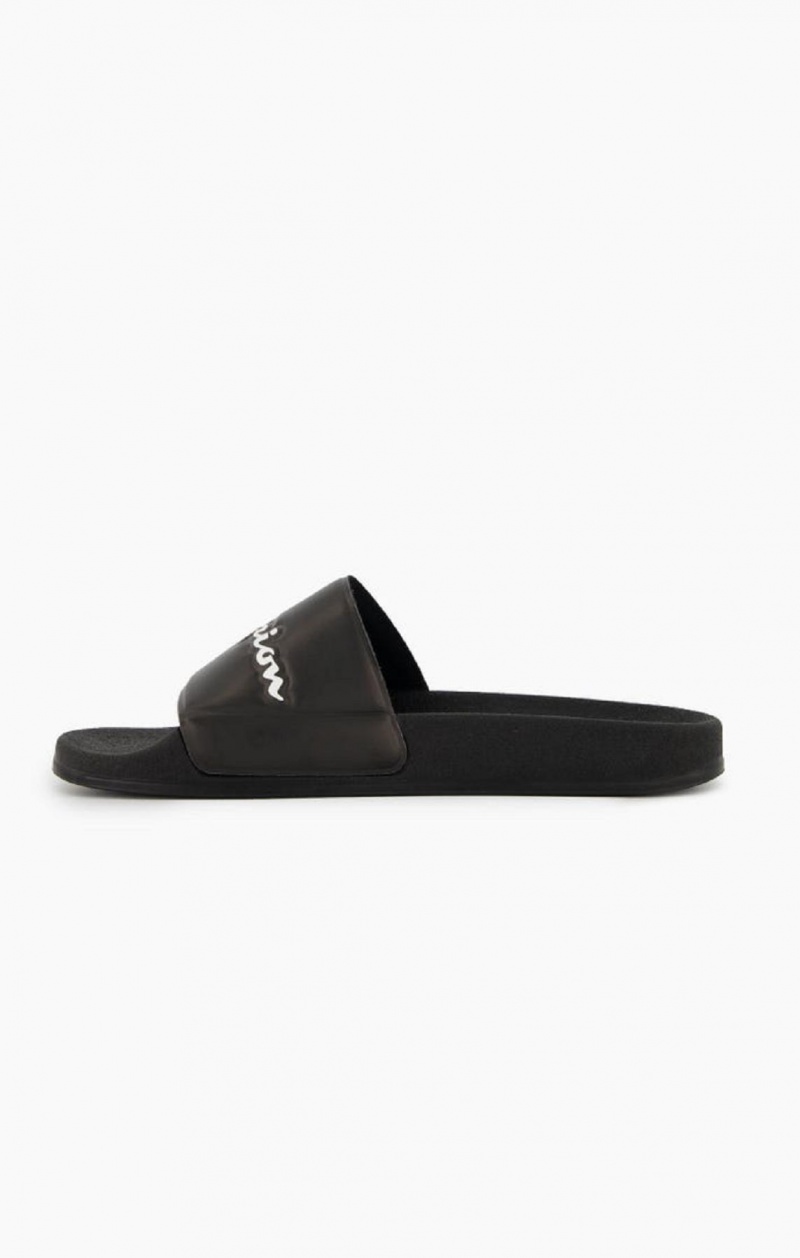 Champion Script Logo Pool Slides Női Papucs Fekete | 7480-CLBKH