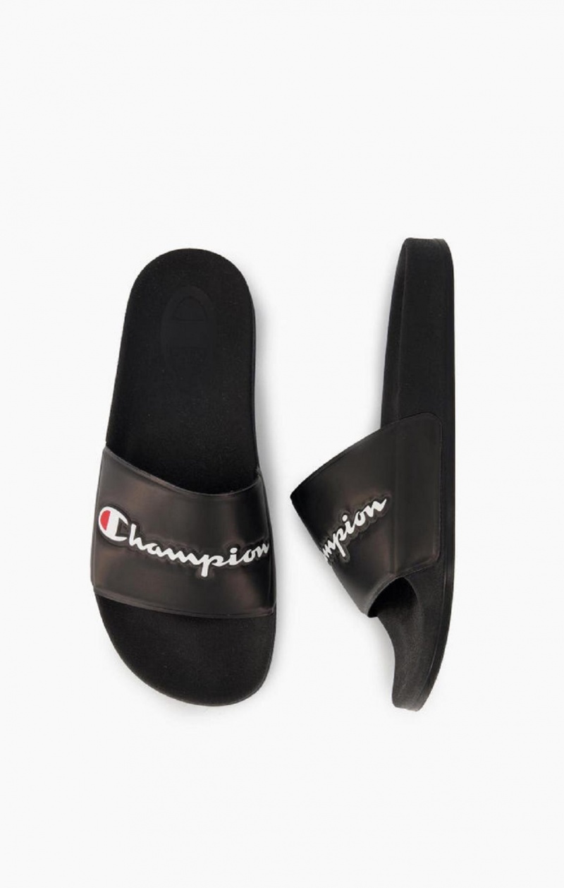 Champion Script Logo Pool Slides Női Papucs Fekete | 7480-CLBKH