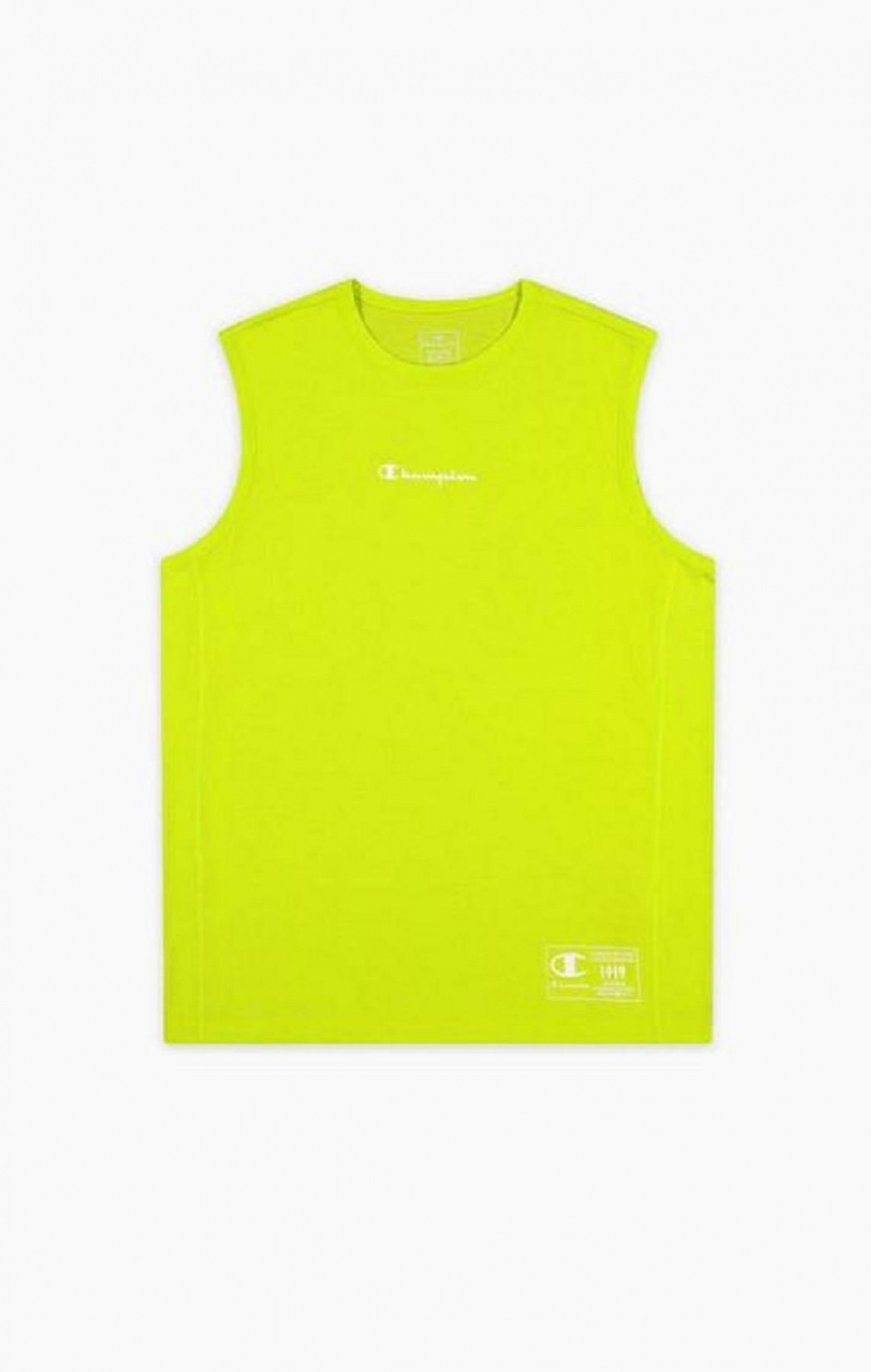 Champion Script Logo Print Jersey Tank Top Férfi Póló Olivazöld Zöld | 6845-SBPAY