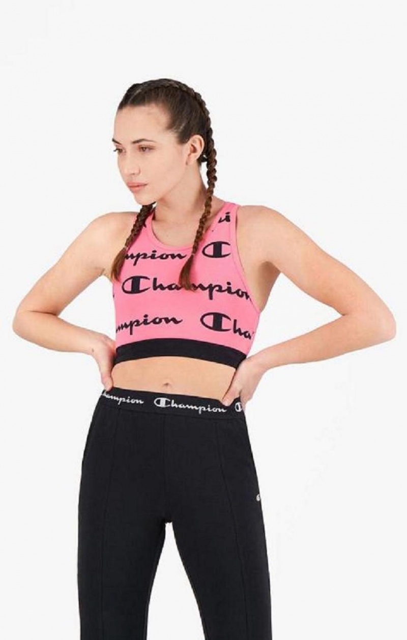 Champion Script Logo Print Racer Back Sports Bra Női Sport Melltartó Fukszia | 8247-OFTXR