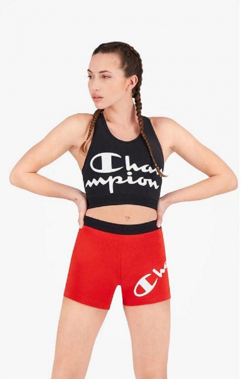 Champion Script Logo Print Racer Back Sports Bra Női Sport Melltartó Fekete | 3051-ZICTJ