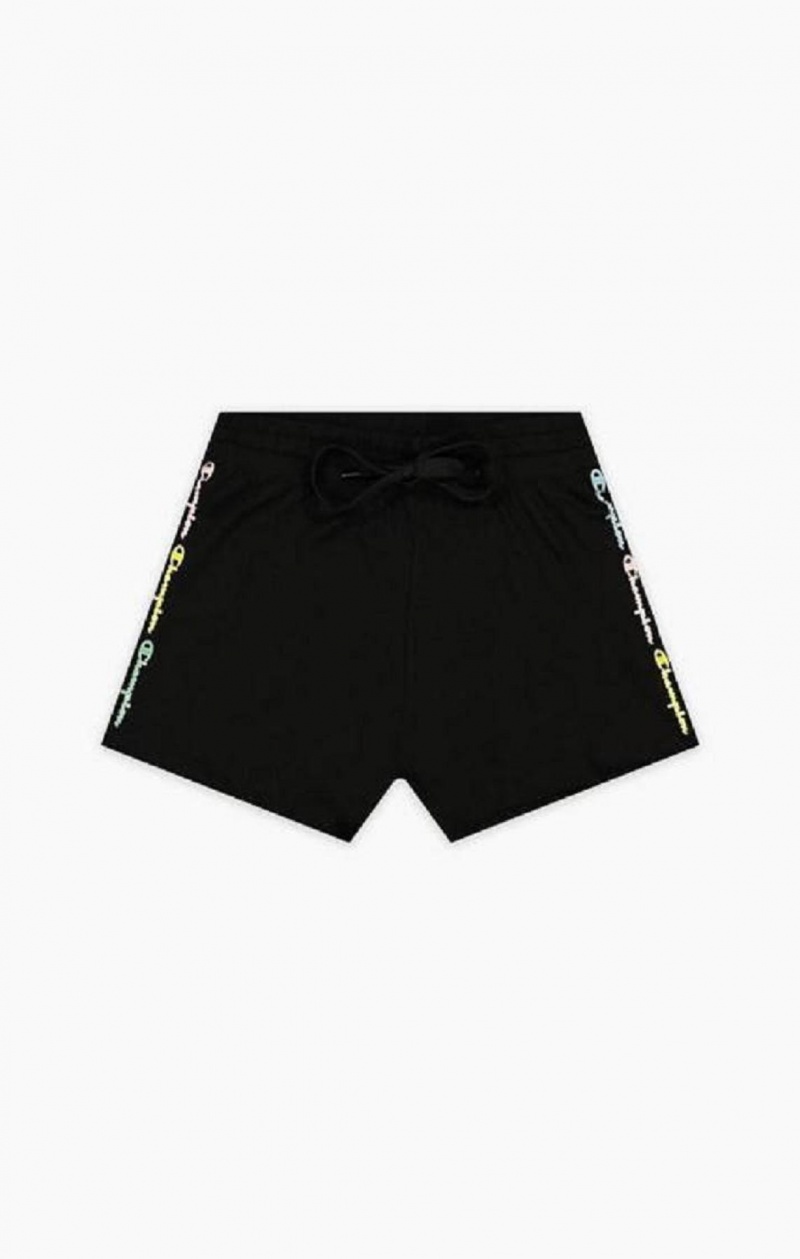 Champion Script Logo Print Shorts Női Rövidnadrág Fekete | 2145-DHLFJ