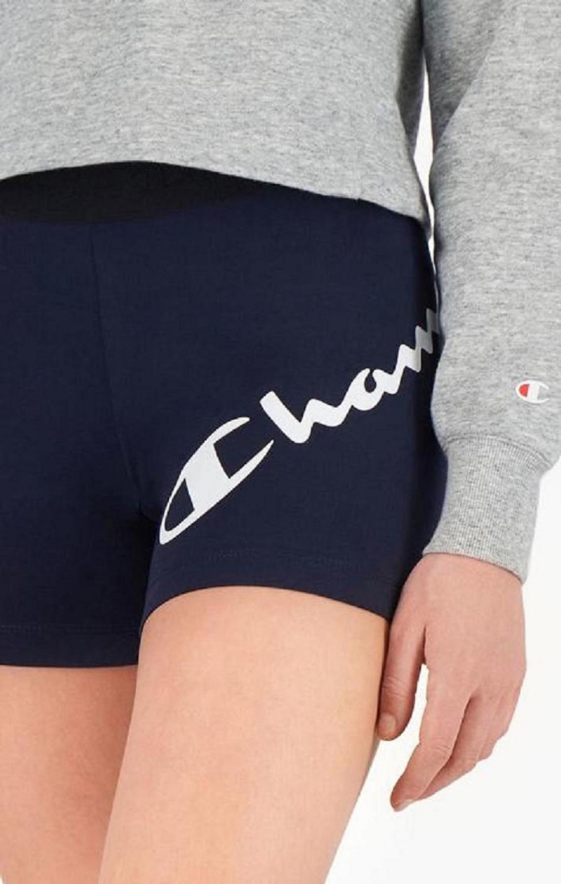 Champion Script Logo Print Shorts Női Rövidnadrág Sötétkék | 8307-EXLJI