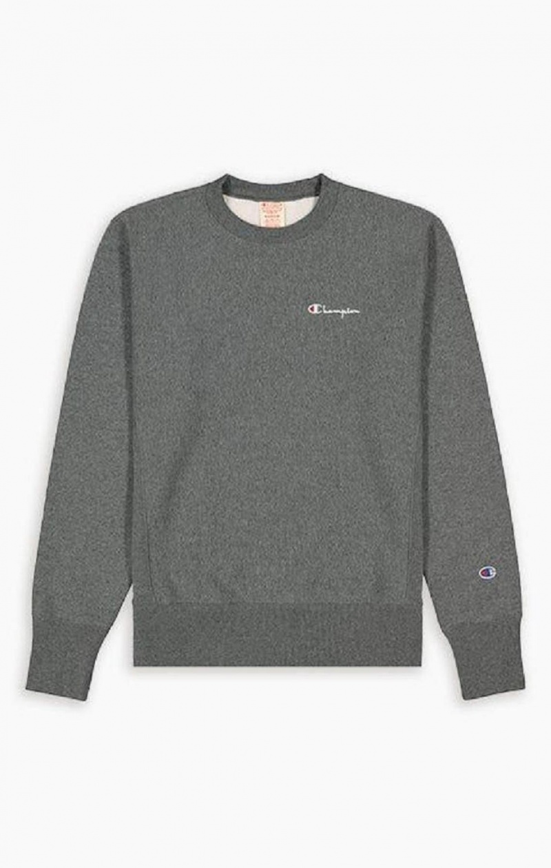 Champion Script Logo Reverse Weave Sweatshirt Férfi Pulóverek Sötétszürke | 6182-EHKOM