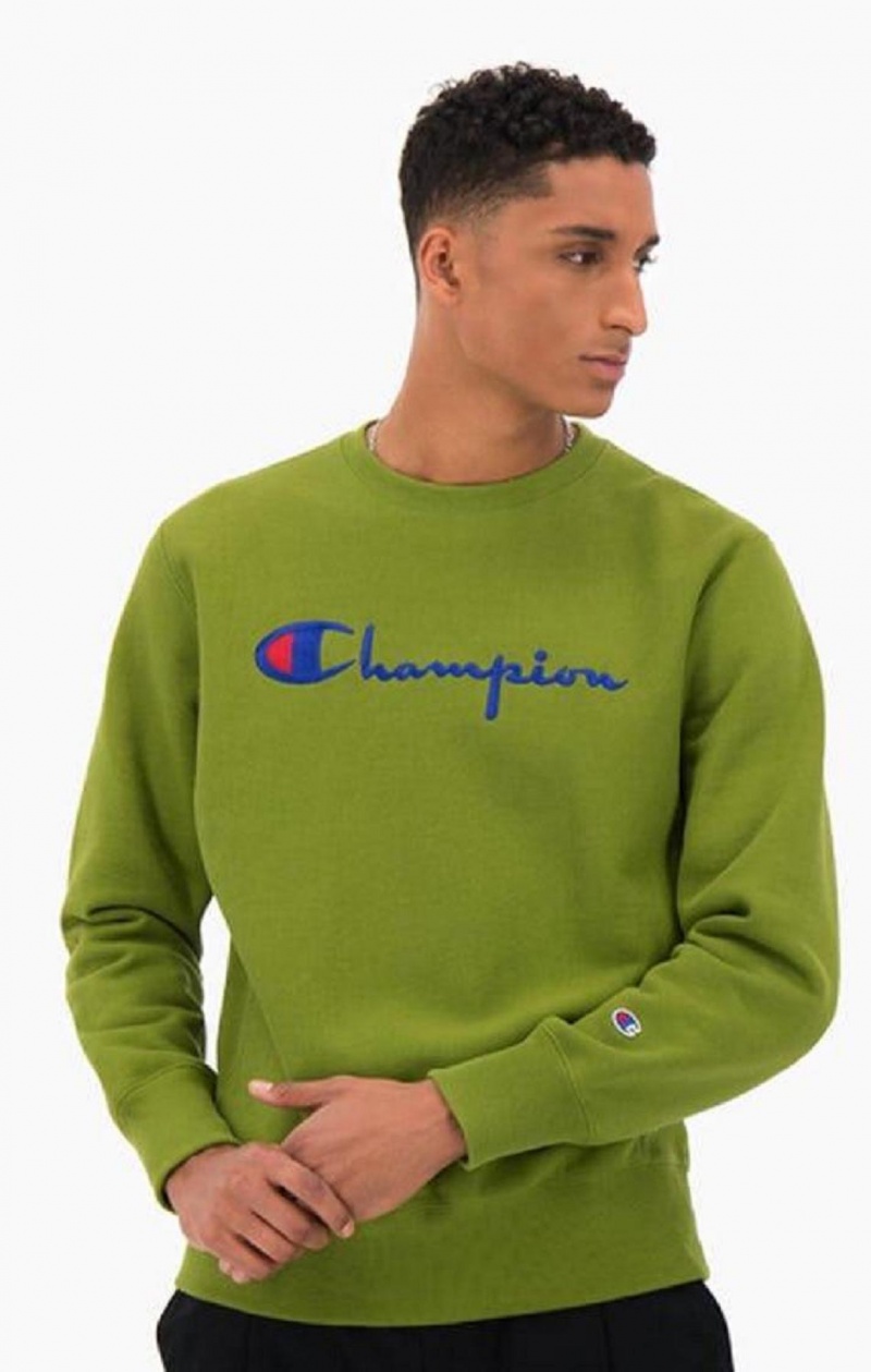 Champion Script Logo Reverse Weave Sweatshirt Férfi Pulóverek Zöld | 3620-KVPML