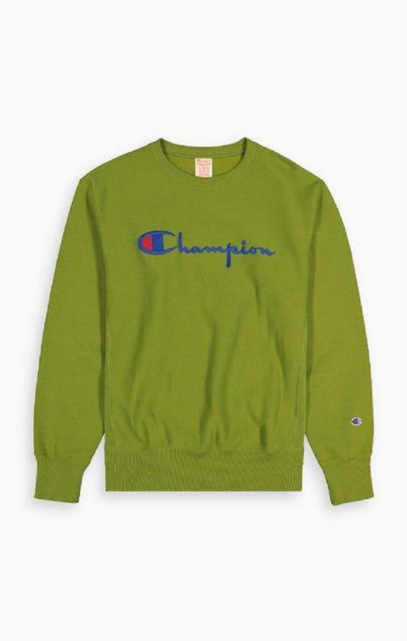 Champion Script Logo Reverse Weave Sweatshirt Férfi Pulóverek Zöld | 3620-KVPML