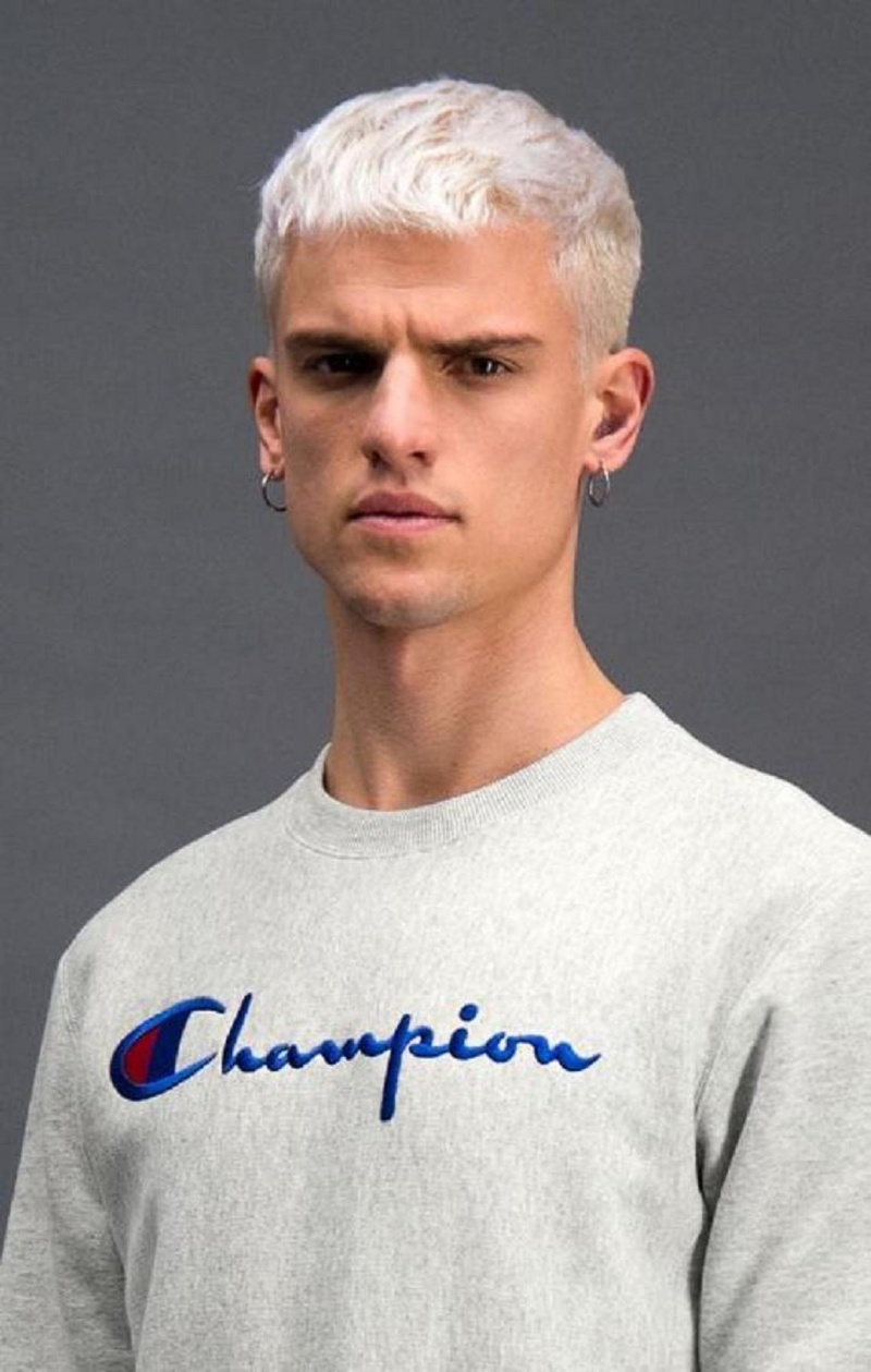 Champion Script Logo Reverse Weave Sweatshirt Férfi Pulóverek Világos Szürke | 9471-URHYF