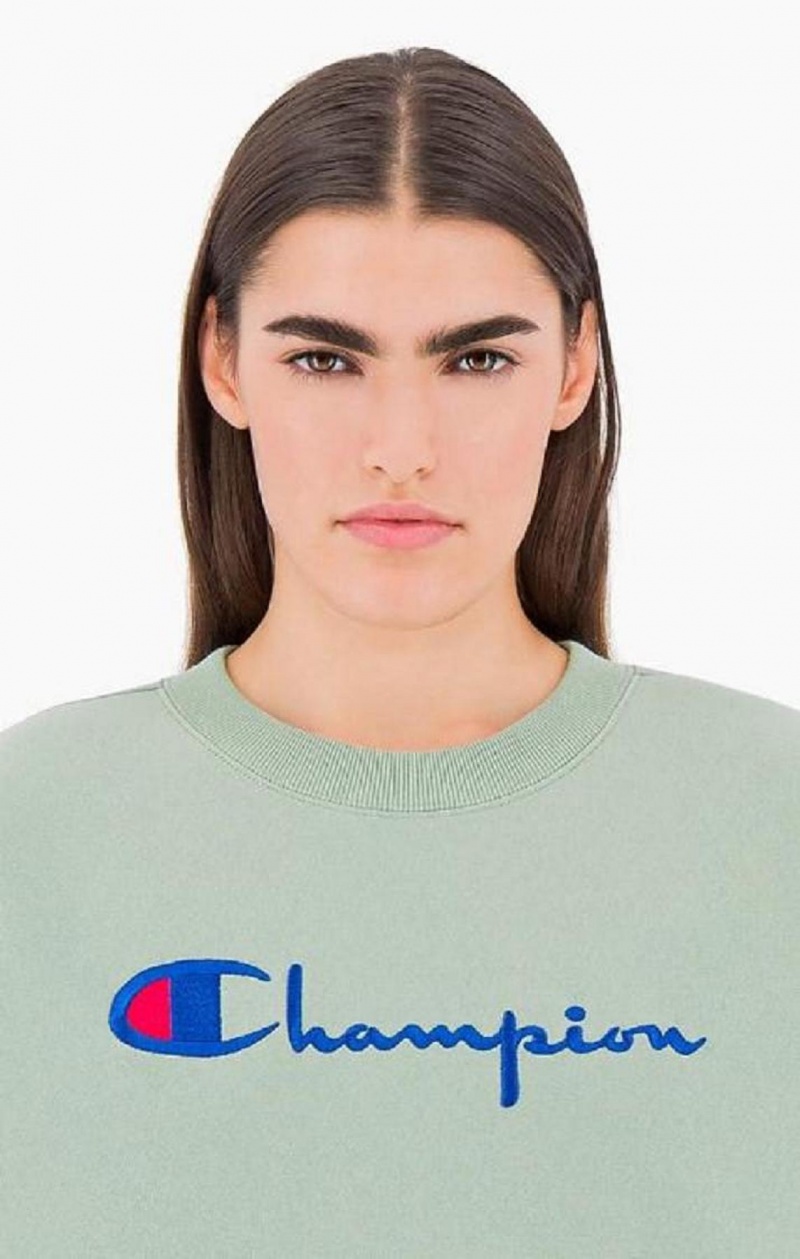 Champion Script Logo Reverse Weave Sweatshirt Női Pulóverek Zöld | 6850-ESYIO