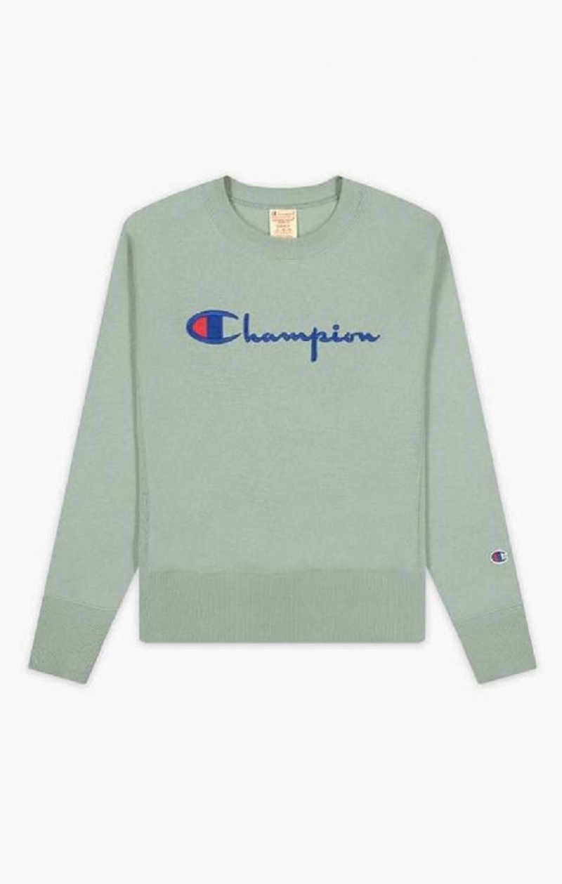 Champion Script Logo Reverse Weave Sweatshirt Női Pulóverek Zöld | 6850-ESYIO