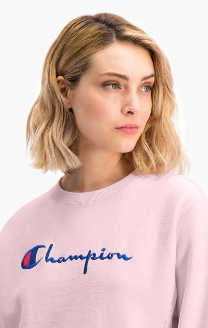 Champion Script Logo Reverse Weave Sweatshirt Női Pulóverek Rózsaszín | 5487-KONSU