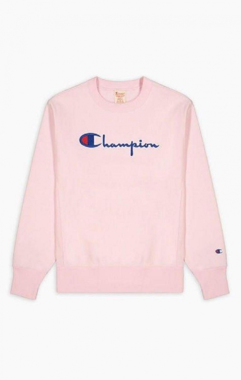 Champion Script Logo Reverse Weave Sweatshirt Női Pulóverek Rózsaszín | 5487-KONSU