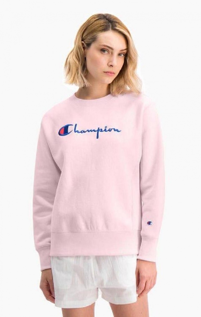 Champion Script Logo Reverse Weave Sweatshirt Női Pulóverek Rózsaszín | 5487-KONSU