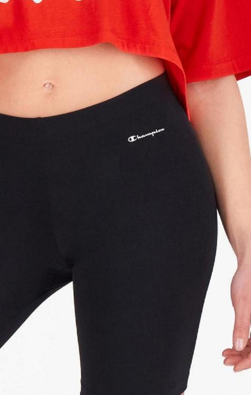 Champion Script Logo Stretch Pamut Motoros Shorts Női Rövidnadrág Fekete | 6291-AWQLI