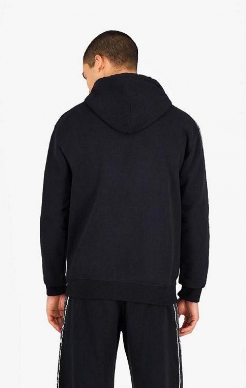 Champion Script Logo Tape Zip-Through Hoodie Férfi Kapucnis Pulóver Fekete | 3867-HQSXB