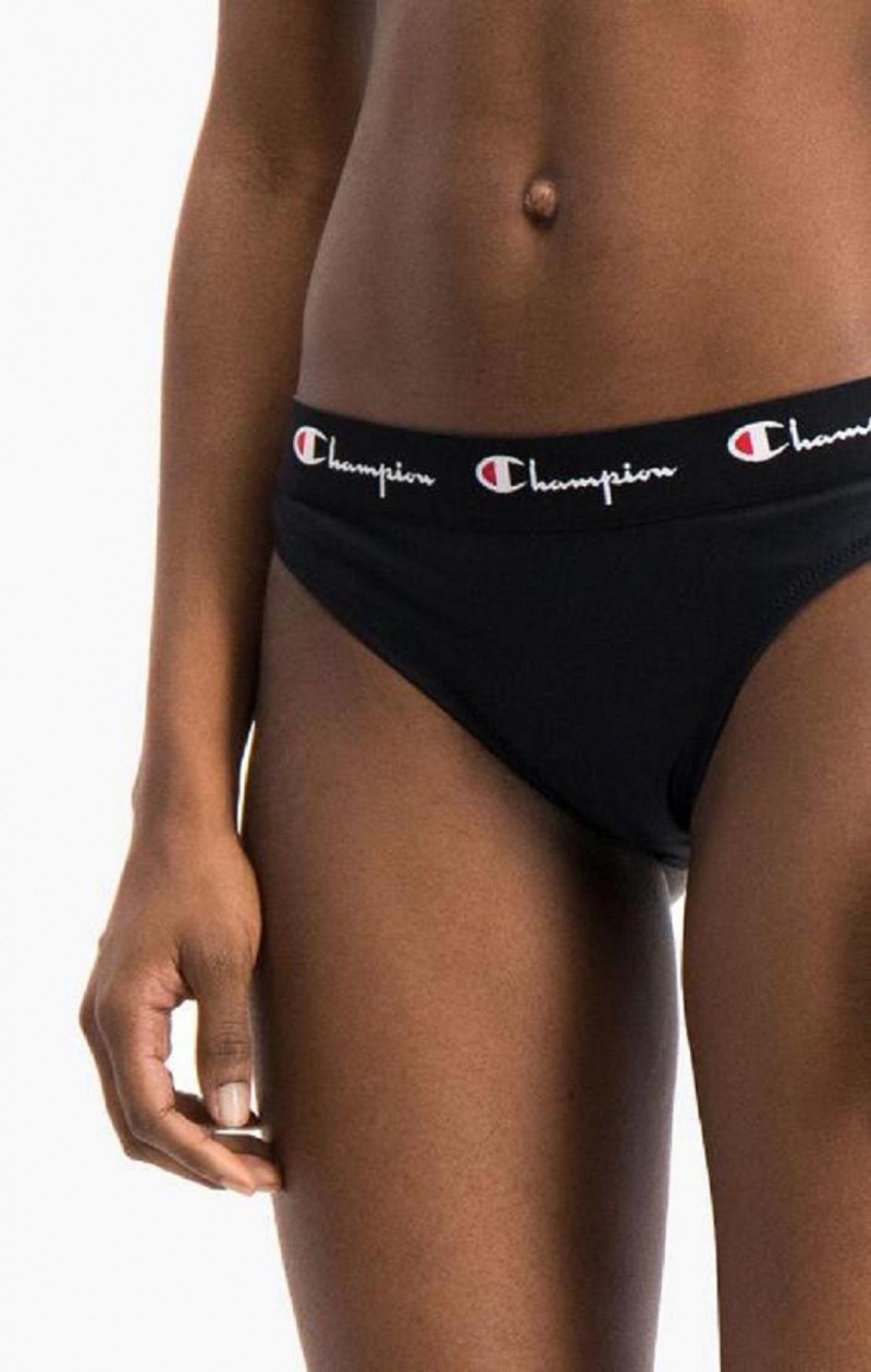 Champion Script Logo Trim Hipster Bikini Bottoms Női Fürdőruha Fekete | 3527-WRAJT