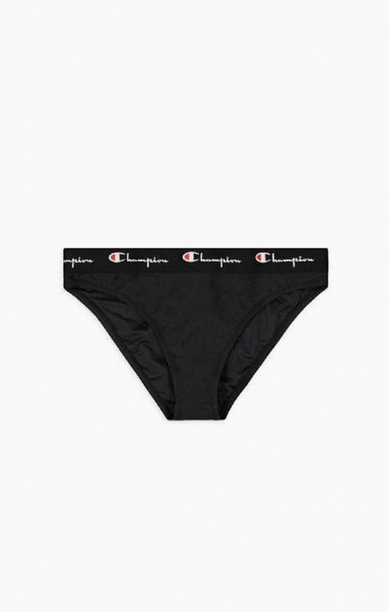 Champion Script Logo Trim Hipster Bikini Bottoms Női Fürdőruha Fekete | 3527-WRAJT