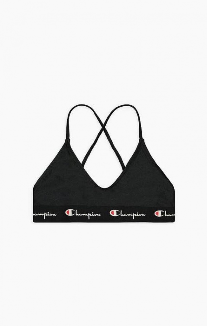 Champion Script Logo Trim Scoop Neck Cross Bikini Top Női Fürdőruha Fekete | 2591-JVYLS