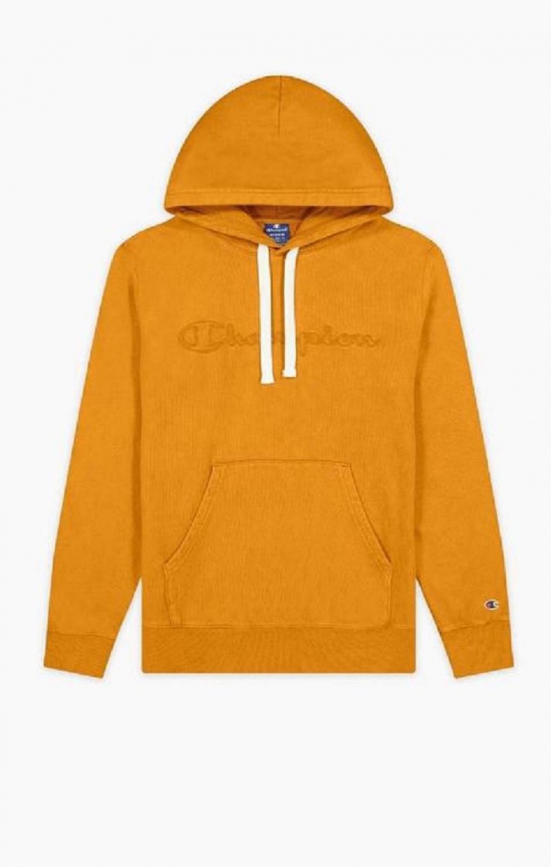 Champion Script Logo Washed Reverse Weave Hoodie Férfi Kapucnis Pulóver Narancssárga | 3789-HAGOL